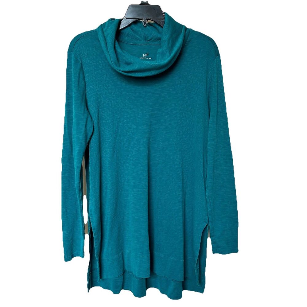 J Jill Top Cowl Neck Tunic Women’s Med Pima Cotton Long Sleeve Green Preppy Boho